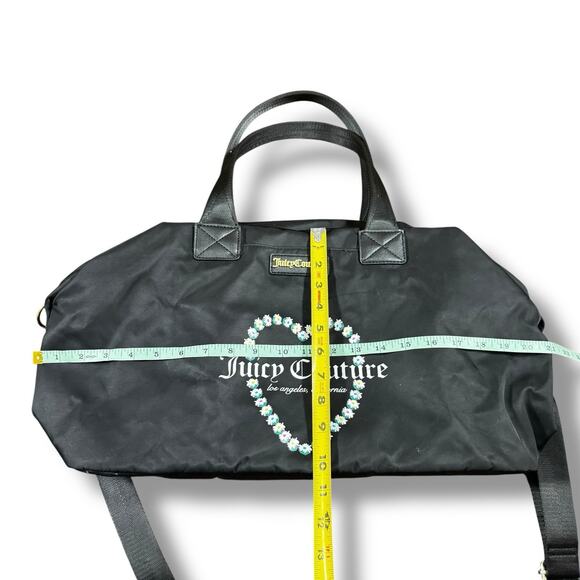 Juicy Couture Weekender Duffle Tote Bag Black Nylon Daisy Floral Logo Y2K Style - Picture 15 of 16